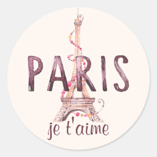 Paris/Eiffelturm Je T'Aime "I Liebe You" Runder Aufkleber