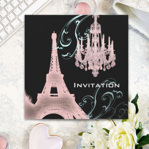 Paris Eiffelturm Kronleuchter Hochzeit im Vintage- Einladung