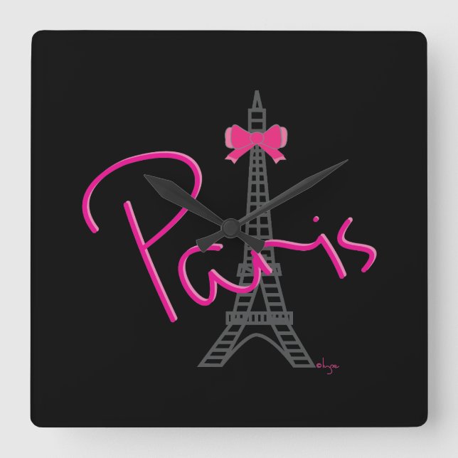 PARIS, Eiffelturm mit rosa Bow Quadratische Wanduhr (Vorderseite)