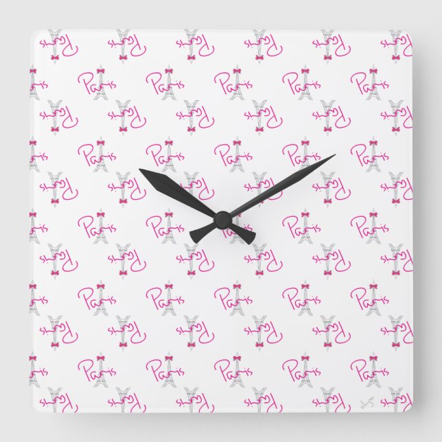 PARIS, Eiffelturm mit rosa Bow Quadratische Wanduhr (Vorderseite)