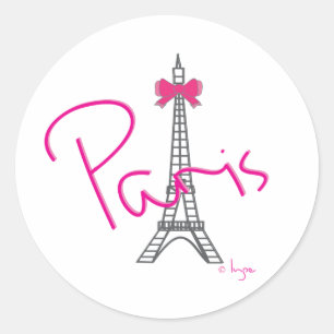 Paris Eiffelturm mit rosa Bug Runder Aufkleber