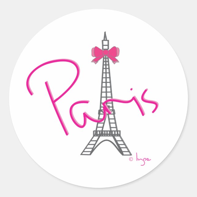Paris Eiffelturm mit rosa Bug Runder Aufkleber (Vorderseite)