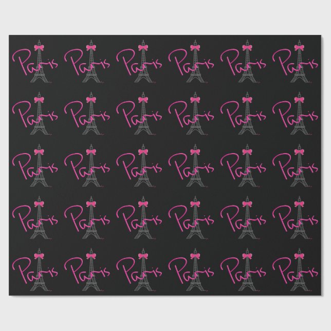 PARIS Eiffelturm mit rosa Schleife Geschenkpapier (Flach)
