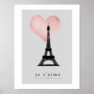Paris Eiffelturm mit Rose Gold Heart Je T'aime Poster