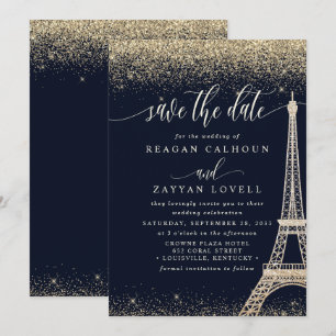 Paris Eiffelturm Navy Gold Save The Date Karte
