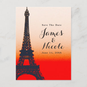 Paris Eiffelturm Orangefarbener Sonnenuntergang Te Ankündigungspostkarte
