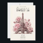 Paris Eiffelturm & Pink Roses Sweet 16 Einladung<br><div class="desc">Passen Sie Ihre woll-Möglichkeiten an.</div>