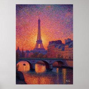 Paris Eiffelturm Pointillismus Sonnenuntergang Sta Poster