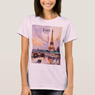 Paris Eiffelturm Reise Wasserfarbe Benutzerdefinie T-Shirt