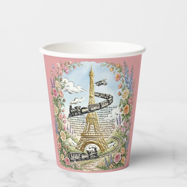 Paris, Eiffelturm, romantische französische Kunst Pappbecher (Vorderseite)