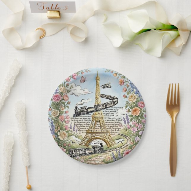 Paris, Eiffelturm, romantische französische Kunst Pappteller (Hochzeit)
