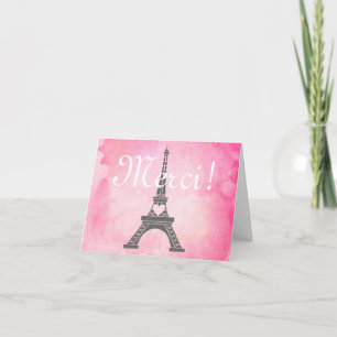 Paris-Eiffelturm-Rosa-Aquarell danken Ihnen Merci Dankeskarte