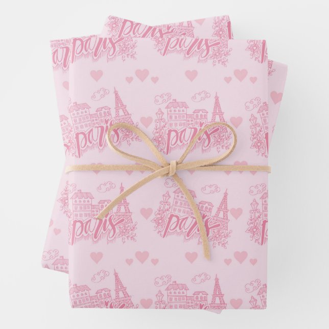Paris Eiffelturm Rosa Geschenkpapier Set (Beispiel)