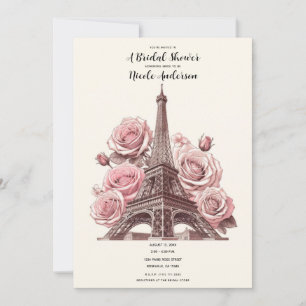 Paris Eiffelturm & rosa Rosen Brautparty Einladung