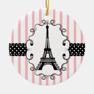 Paris-Eiffelturm-Rosa-Schwarz-Streifen Keramik Ornament