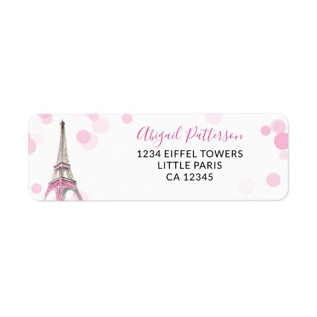 Paris Eiffelturm Rosa und Schwarze Rücksendeadress (Vorne)