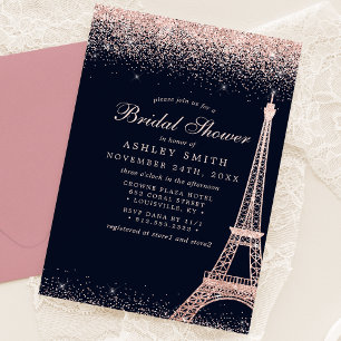 Paris Eiffelturm Roségold Glanz Brautparty Einladung
