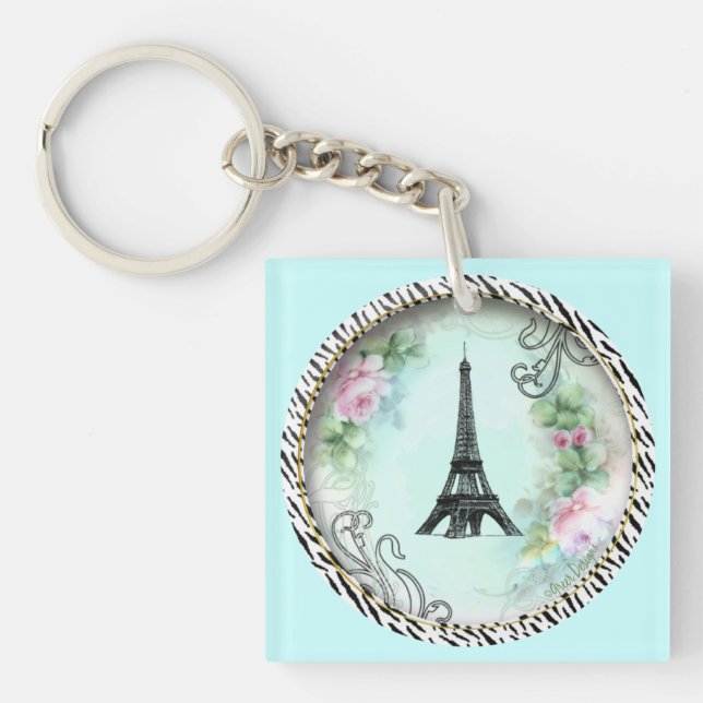 Paris Eiffelturm & Roses Schlüsselanhänger (Vorderseite)