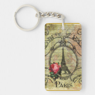Paris Eiffelturm & rote Rose Schlüsselanhänger