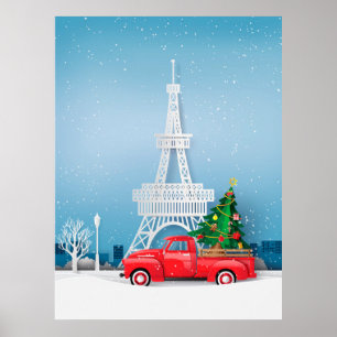 Paris Eiffelturm roter LKW Weihnachten Poster