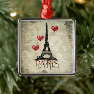 Paris, Eiffelturm Rotes Herz - Löwen Weihnachten Ornament Aus Metall