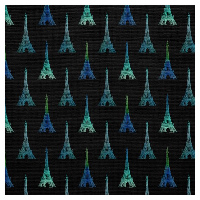 Paris-Eiffelturm-Schwarz-blaues Grün-Gewebe Stoff (Muster)