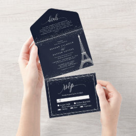 Paris Eiffelturm Silberner Glitzer Sparkle Wedding All In One Einladung