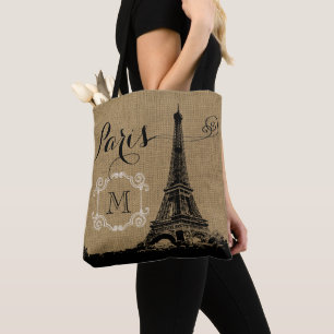 Paris Eiffelturm Tanfarbener Jutestoff Monogramm