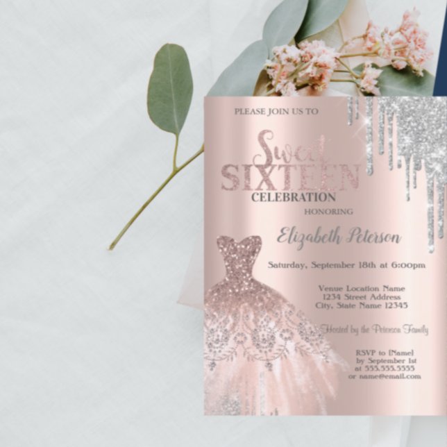 Paris Eiffelturm, Tiara, Tropfen Silver Quinceañer Einladung (Von Creator hochgeladen)