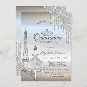 Paris Eiffelturm, Tropfen, Ballerina Quinceañera Einladung
