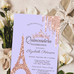 Paris Eiffelturm, Tropfen Lavander Quinceñera Einladung