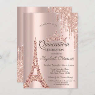 Paris Eiffelturm, Tropfen Rose Gold Quinceañera Einladung