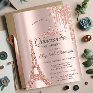 Paris Eiffelturm, Tropfen Rose Gold Quinceañera Einladung