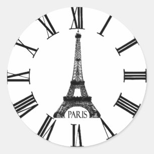 Paris-Eiffelturm-Uhr-Franzosen Runder Aufkleber