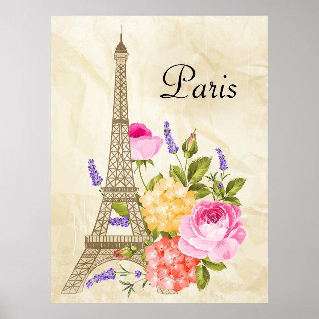 Paris Eiffelturm und Blume Poster (Vorne)