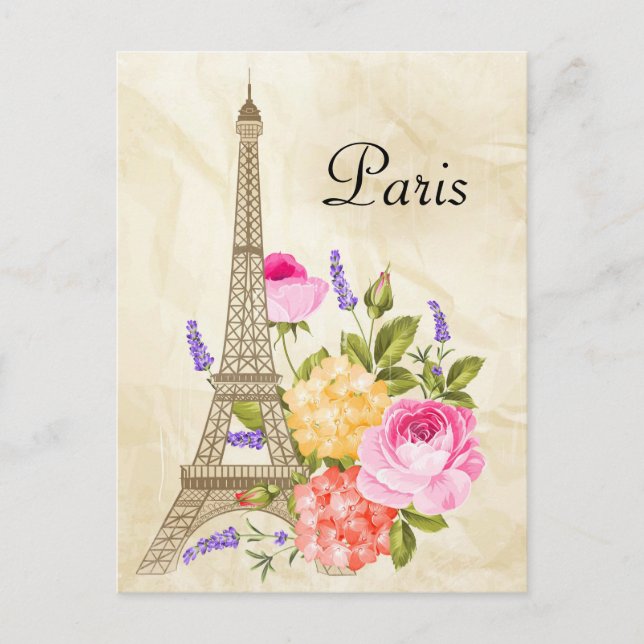 Paris Eiffelturm und Blume Postkarte (Vorderseite)