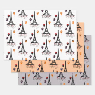Paris, Eiffelturm und Halloween Balloons Gotik Geschenkpapier Set