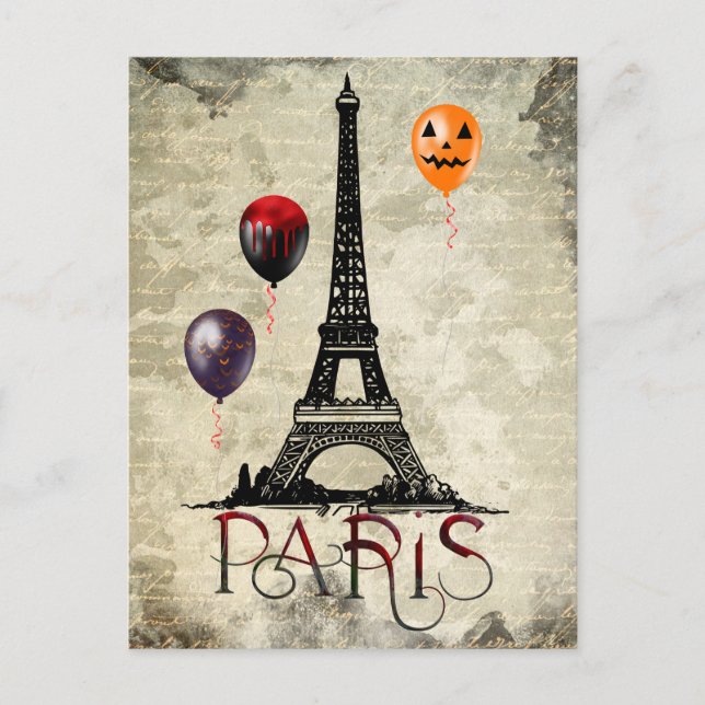 Paris, Eiffelturm und Halloween Balloons Gotik Postkarte (Vorderseite)