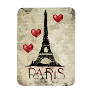 Paris, Eiffelturm und Red Heart Balloons Script Magnet