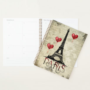 Paris, Eiffelturm und Red Heart Balloons Script Planer