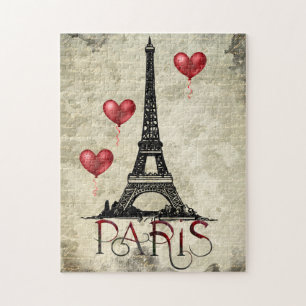 Paris, Eiffelturm und Red Heart Balloons Script Puzzle