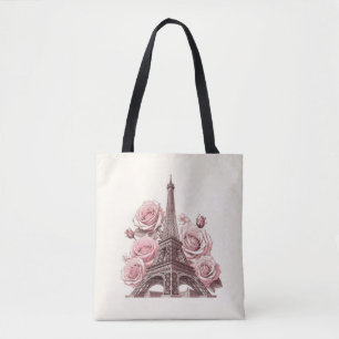 Paris Eiffelturm und rosa Rosen