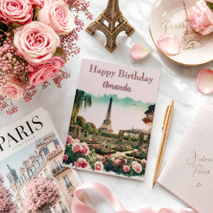 Paris Eiffelturm und rosa Rosen Geburtstag
