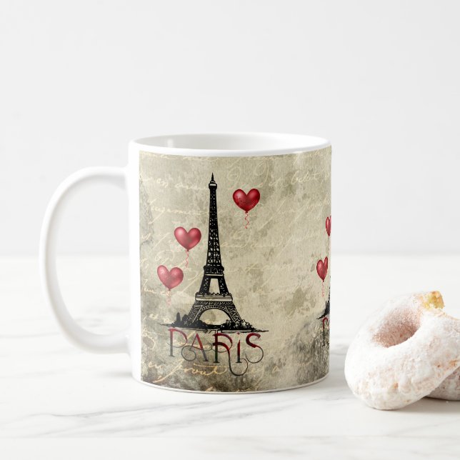 Paris, Eiffelturm und Rote Balloons Kaffeetasse (Mit Donut)