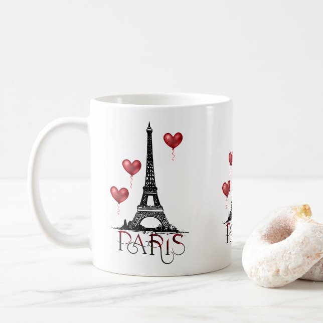 Paris, Eiffelturm und Rote Balloons Kaffeetasse (Mit Donut)