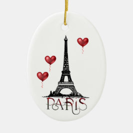 Paris, Eiffelturm und Rote Balloons Weihnachten Keramik Ornament