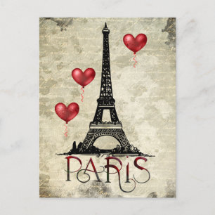 Paris, Eiffelturm und rote Luftballons Pergament Postkarte