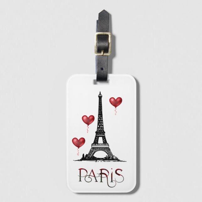 Paris, Eiffelturm und Rotes Herz Gepäckanhänger (Vorderseite Vertikal)