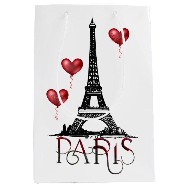 Paris, Eiffelturm und Rotes Herz Mittlere Geschenktüte (Vorderseite)