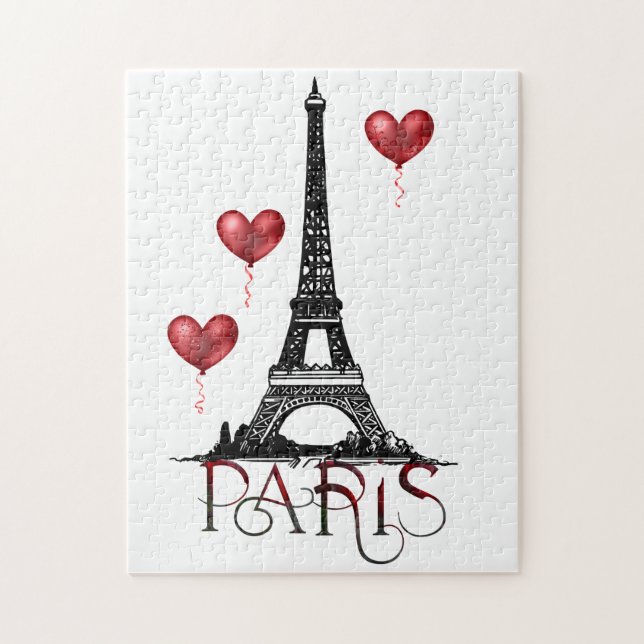 Paris, Eiffelturm und Rotes Herz Puzzle (Vertikal)